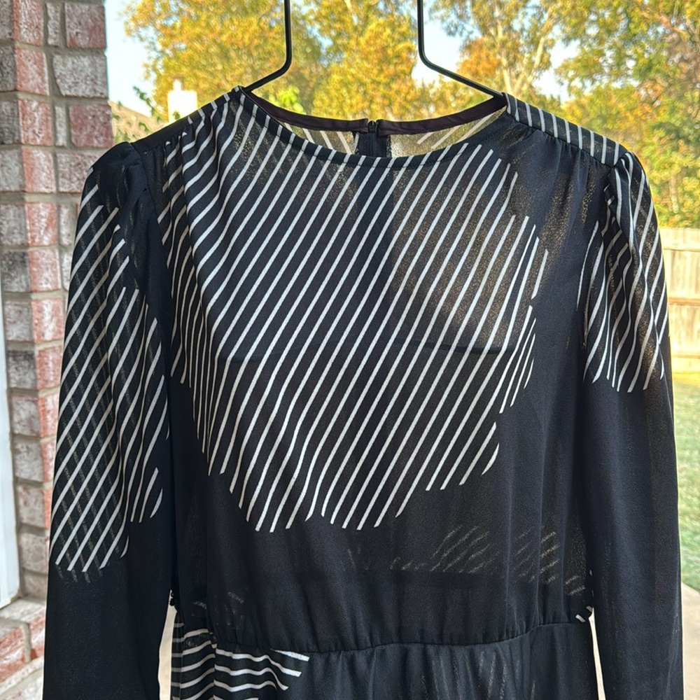 Vintage Joan Curtis Sz 12 Black White knit Dress Full Skirt Sheer Union Made